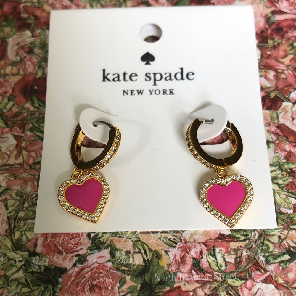 Authentic New on card Kate spade gold-tone heart hoop earrings.